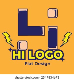 HI letter logo illustration vector design in peach and blue colors in a simple style. suitable for logos, icons, posters, advertisements, banners, companies, t-shirt designs, stickers, websites.