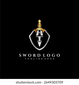HI carta monograma de luxo para escudo e espada estilo imagem