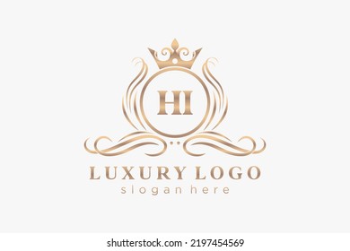 HI Letter Royal Luxury Logo template in vector art for Restaurant, Royalty, Boutique, Cafe, Hotel, Heraldic, Jewelry, Fashion and other vector illustration.