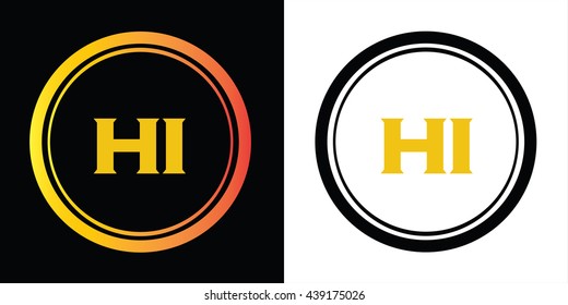 HI letters icon design template elements in abstract background logo, design identity in circle, alphabet letter