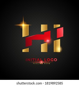 HI logo. Initial letter HI with red and gold color. Luxury slice logo design concept, fit for company and bussness.
