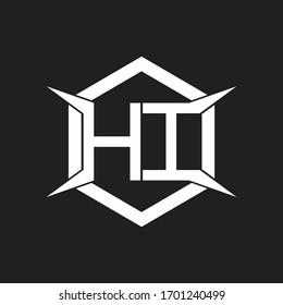 Monograma de logotipo HI con hexágono y plantilla de diseño de forma de cuatro ejes
