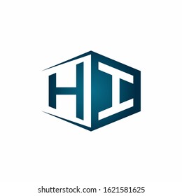 HI monogram logo with hexagon shape and negative space style ribbon design template