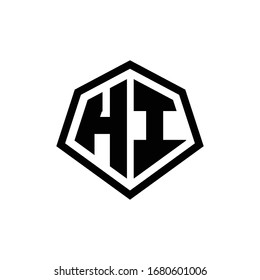 Logotipo de monograma HI con forma hexagonal y plantilla de diseño de estilo redondeado en línea aislado en fondo blanco