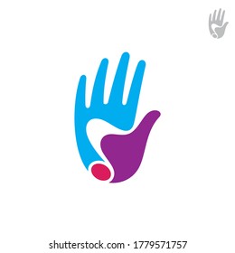 Hi music logo design concept. Hand with music note simple flat logo template