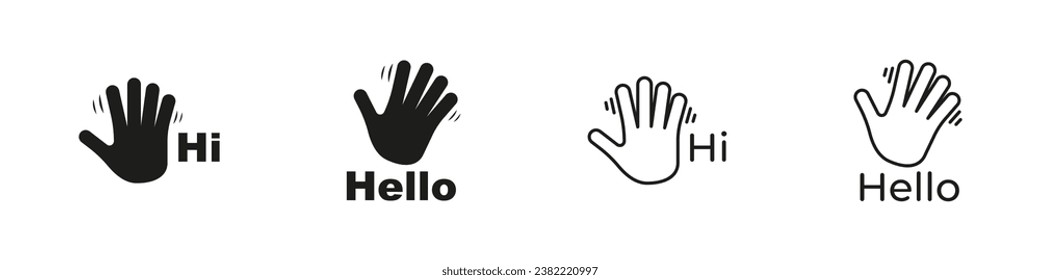 Hi palm gesture vector flat and outline icons. Hello hand waving symbols. Greeting symbol collection.