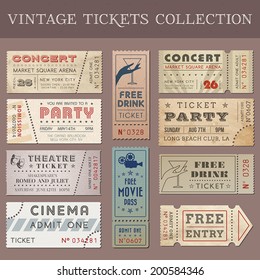 Hi quality vector tickets and coupons. Each ticket is organized in layers, separating background from art and text and graphic elements