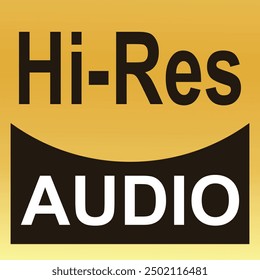 Hi res Audio logo, Hi res Audio yellow gold symbol, Hi res definition audio, Hi Resolution Audio sign, Resolution music in golden