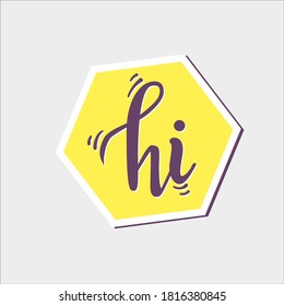 HI red social sticker diseño plano dibujado a mano. Ilustración de vectores de pegatinas, pasadores, parches y distintivos. Etiquetas para mensajería móvil, chat, medios sociales, comunicación en línea, red