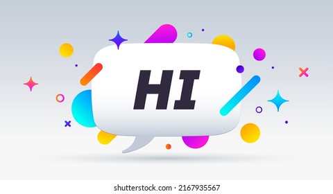 Hi, speech bubble. Banner, poster, speech bubble with text Hi. Geometric style with message hi for banner, poster. Explosion burst design, speech bubble. Vector Illustration