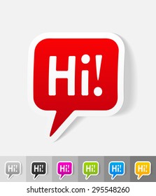 hi symbol paper sticker with shadow. Vector illustration