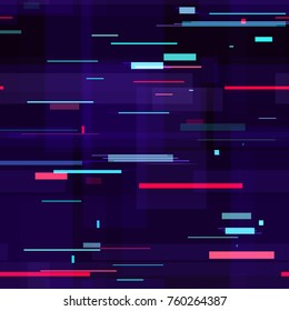 Hi Tech Background Texture with Neon Light Lines. Fashion Print Design. Technology Seamless Pattern with Speed Lines.