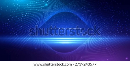 Hi tech blue wave lines element on dark blue background with lighting effect. Technology futuristic concept. Vector illustration