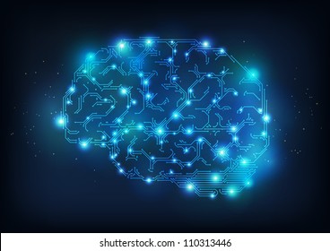 Hi Tech Brain Made Of Electric Lines, Symbolizing The Progress Of Computer Technologies, EPS10 Vector