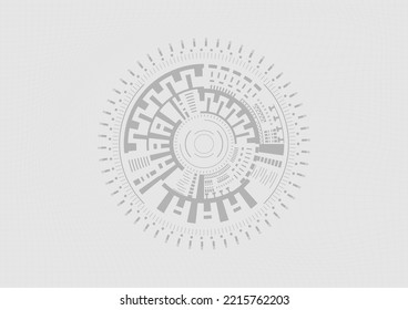 Hi tech circle in the center on the net and gray background.