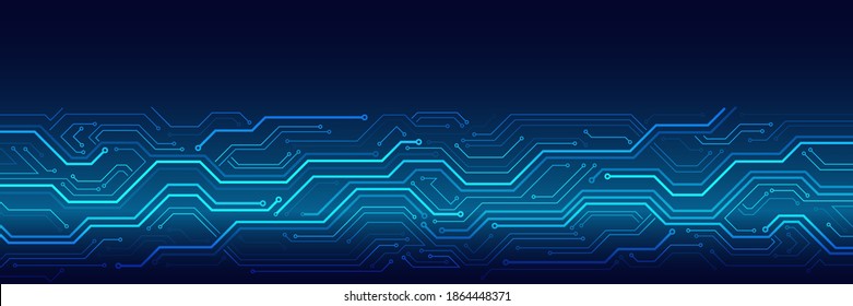 Hi tech circuit board design innovation concept. Abstract futuristic wide communication vector illustration. Sci fi technology on the blue background.