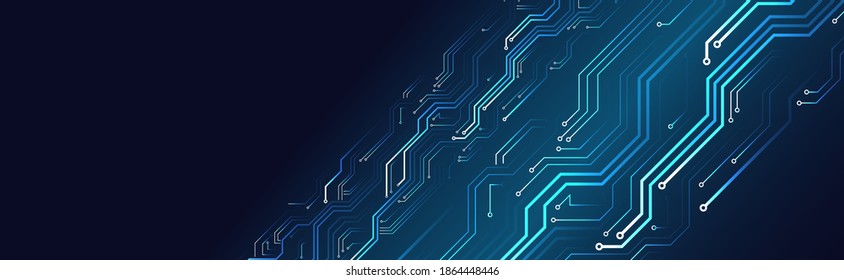 Hi tech circuit board design innovation concept. Abstract futuristic wide communication vector illustration. Sci fi technology on the blue background.