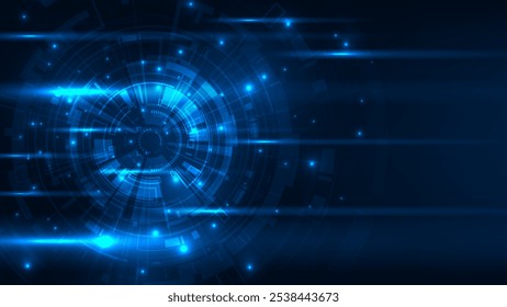 Hi tech circuit board design innovation concept. Technology abstract on blue background