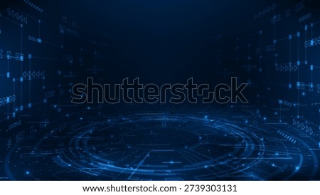 Hi tech circuit board design innovation concept. Technology abstract on blue background.