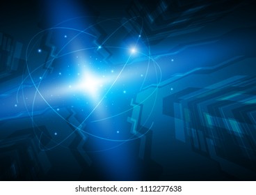 Hi tech circular plane lying on universe, circuit board, Technology abstract and communication concept, Vector illustration background.