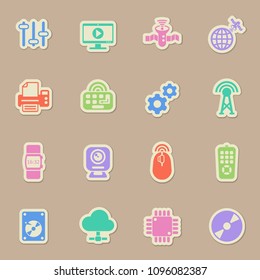 hi tech color vector icons on paper stickers