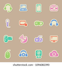 hi tech color vector icons on paper stickers