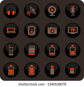 Hi tech color vector icons on dark background for user interface design