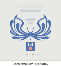Hi Tech company logo elements. Wireless data transfer technology emblem. Elegant butterfly abstract symbol. Cover design for electronic device. Vector illustration