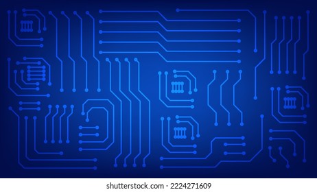 Hi tech digital circuit board. AI pad and electrical lines connected on blue lighting background. futuristic technology design element concept