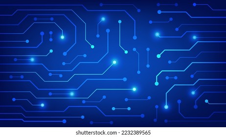 Hi tech digital circuit board. AI pad and electrical lines connected on blue lighting background. futuristic technology design element concept