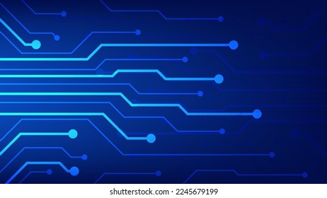 Hi tech digital circuit board. AI pad and electrical lines connected on blue lighting background. futuristic technology design element concept