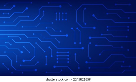 High-Tech-Digital-Schalttafel. AI-Pad und elektrische Leitungen auf blauem Hintergrund. Konzept des futuristischen Technologiedesigns