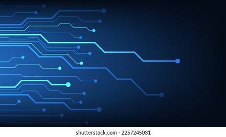 Tarjeta de circuito digital de alta tecnología. Almohadilla de IA y líneas eléctricas conectadas con fondo de iluminación azul. concepto de elemento de diseño de tecnología futurista