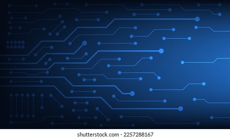 Hi tech digital circuit board. AI pad and electrical lines connected on blue lighting background. futuristic technology design element concept