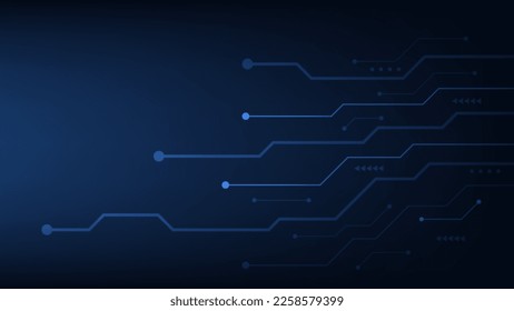 Hi tech digital circuit board. AI pad and electrical lines connected on blue lighting background. futuristic technology design element concept