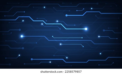 Hi tech digital circuit board. AI pad and electrical lines connected on blue lighting background. futuristic technology design element concept