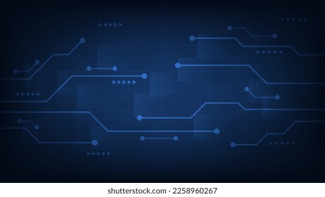 Hi tech digital circuit board. AI pad and electrical lines connected on blue lighting background. futuristic technology design element concept