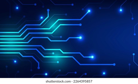 Hi tech digital circuit board. AI pad and electrical lines connected on blue lighting background. futuristic technology design element concept