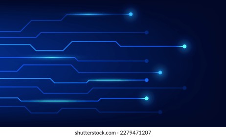 Hi tech digital circuit board. AI pad and electrical lines connected on blue lighting background. futuristic technology design element concept