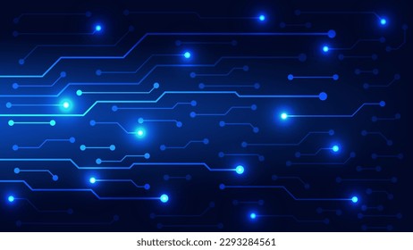 Hi tech digital circuit board. AI pad and electrical lines connected on blue lighting background. futuristic technology design element concept