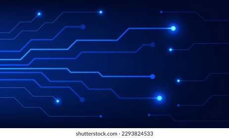 Tarjeta de circuito digital de alta tecnología. Almohadilla de IA y líneas eléctricas conectadas con fondo de iluminación azul. concepto de elemento de diseño de tecnología futurista