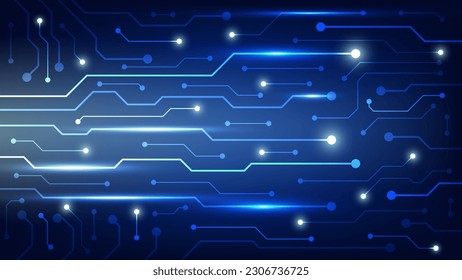 Tarjeta de circuito digital de alta tecnología. Almohadilla de IA y líneas eléctricas conectadas con fondo de iluminación azul. concepto de elemento de diseño de tecnología futurista