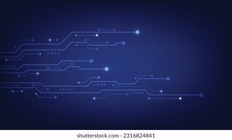 Hi tech digital circuit board. AI pad and electrical lines connected on blue lighting background. futuristic technology design element concept