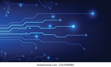 Hi tech digital circuit board. AI pad and electrical lines connected on blue lighting background. futuristic technology design element concept