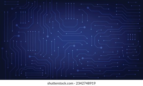 Hi tech digital circuit board. AI pad and electrical lines connected on blue lighting background. futuristic technology design element concept