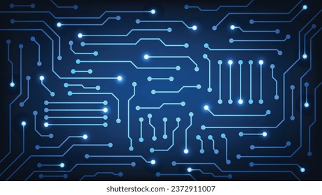 Hi tech digital circuit board. AI pad and electrical lines connected on blue lighting background. futuristic technology design element concept