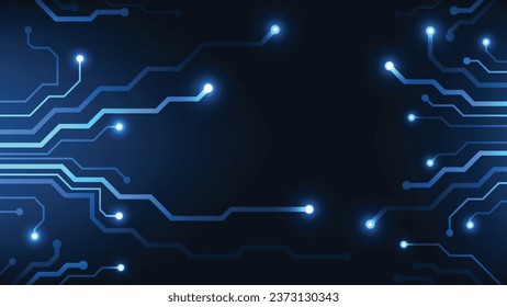 Hi tech digital circuit board. AI pad and electrical lines connected on blue lighting background. futuristic technology design element concept
