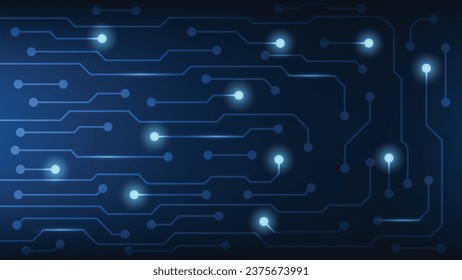 Tarjeta de circuito digital de alta tecnología. Almohadilla de IA y líneas eléctricas conectadas con fondo de iluminación azul. concepto de elemento de diseño de tecnología futurista