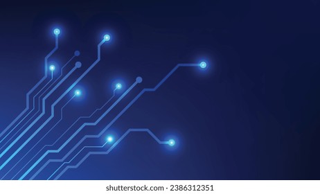 Hi tech digital circuit board. AI pad and electrical lines connected on blue lighting background. futuristic technology design element concept
