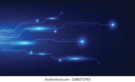 Hi tech digital circuit board. AI pad and electrical lines connected on blue lighting background. futuristic technology design element concept
